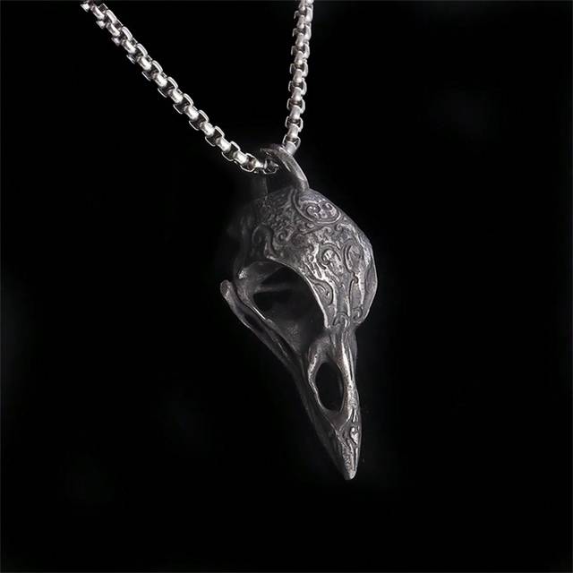 1 st. Retro Gotisk 3D Kråka Skalle Halsband Hängsmycke För män Personligt anpassad Stickbloss Hip Hop Rock Djur Smycke Presenter - Svart (En-Storlek)