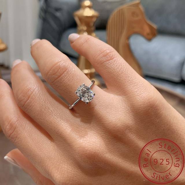 SHEIN Oval Moissanite Engagement Anniversary Ring Wedding Bridal Jewelry