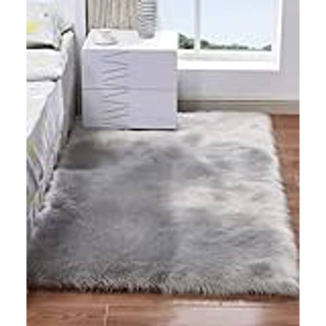 Soft Australian Sheepskin Rug, Fluffy Area Rugs Anti-Skid Yoga Carpet for Living Room Bedroom, Grey/2'x 3'
