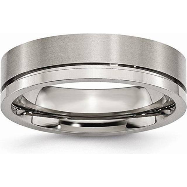 Bridal TB60-7.5 6 mm Titanium Grooved Brushed & Polished Band - Size 7.5 - Silver