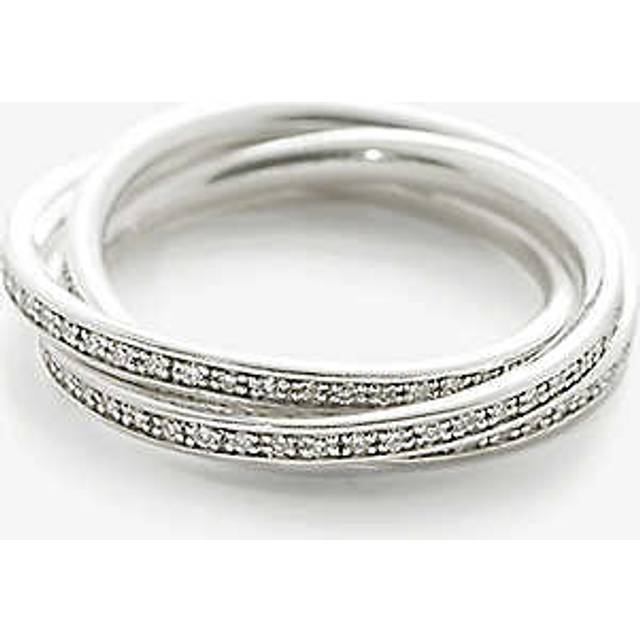 Monica Vinader Womens Sterling Silver Skinny Russian and Diamond Wedding Ring Q - STERLING SILVER