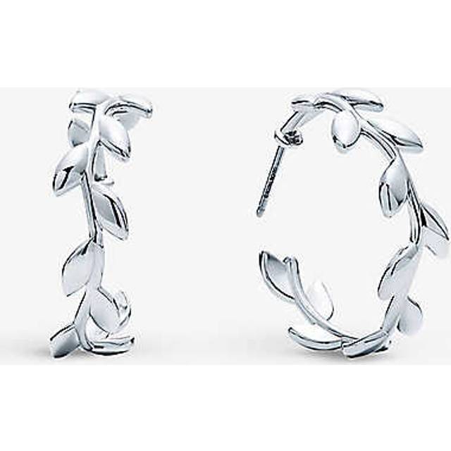 Tiffany & Co Womens Silver Paloma Picasso Olive Leaf Sterling Hoop Earrings - SILVER