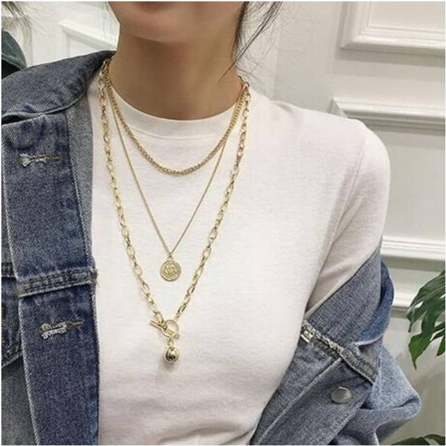 Lalynnlys Boho Retro Human Head Multi-layer Necklaces Gold Round Coin Pendant Necklace For Bohemian Statement Jewelry N68731 - Multicoloured