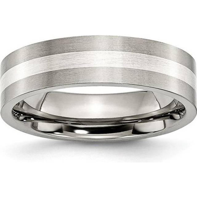 Bridal TB206-6.5 6 mm Titanium Sterling Silver Inlay Flat Brushed Band, Size 6.5