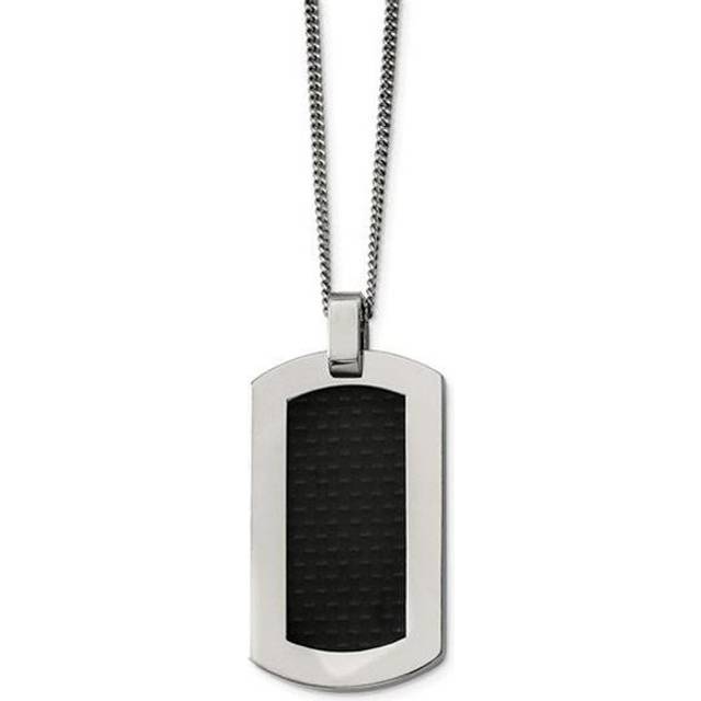 Chisel TBN112-24 24 in. Titanium Polished with Black Carbon Fiber Inlay Necklace - Silver