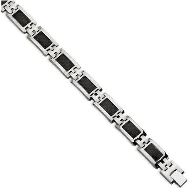 Chisel SRB146-9.25 9.25 in. Stainless Steel Polished Black Carbon Fiber Inlay Bracelet - Silver