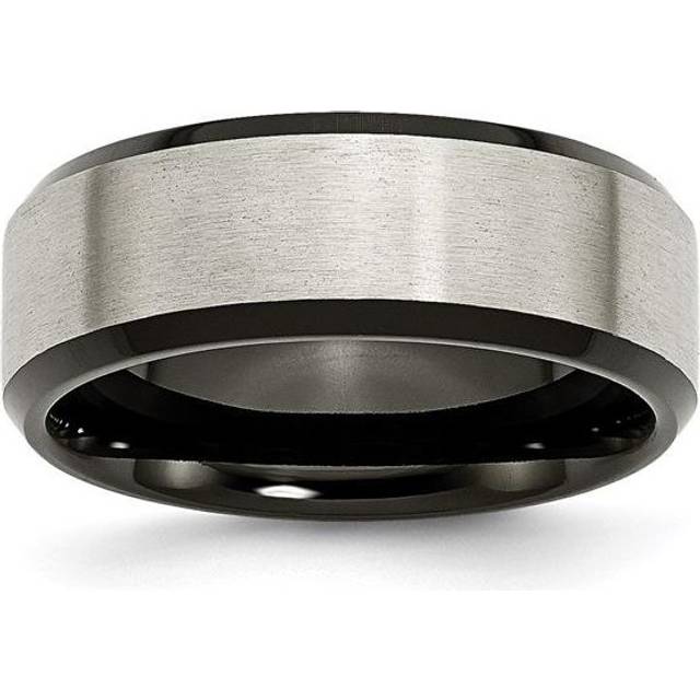 Chisel TB230-10 8 mm Titanium Beveled Edge Black IP-Plated Brushed Center Band, Size 10 - Silver
