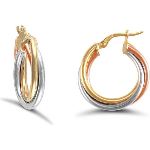 Jewelco London Ladies 9ct Yellow White and Rose Gold Russian Wedding Ring 3mm Hoop Earrings 20mm - JER090 - Multicoloured