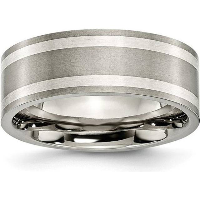 Bridal TB214-9 8 mm Titanium Sterling Silver Inlay Flat Brushed & Polished Band, Size 9