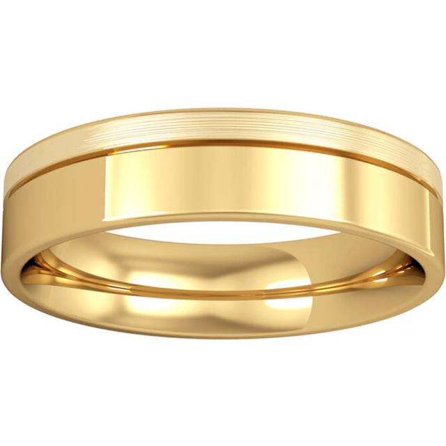 18ct gold jewelco london 5mm flat-court with fine groove wedding ring