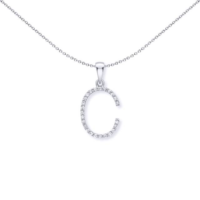 Jewelco London 9ct White Gold Diamond Initial Charm Pendant Letter C 10mm x 17mm - INNR029-C