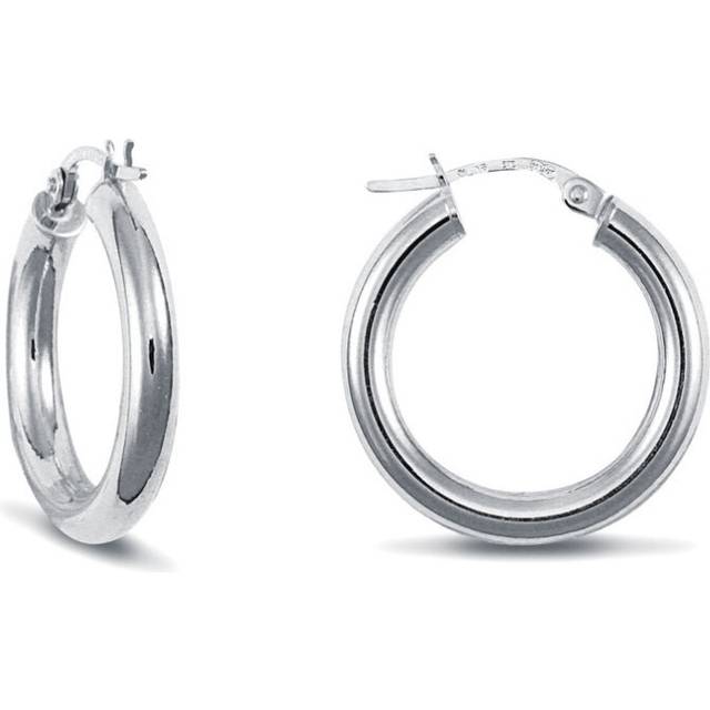 Jewelco London Ladies 9ct White Gold Polished 3mm Hoop Earrings 20mm - JER127
