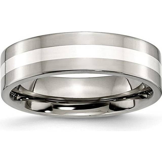 Bridal TB208-7 6 mm Titanium Sterling Silver Inlay Flat Polished Band, Size 7
