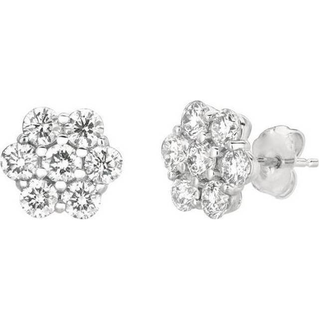 Harry Chad HC11818 2 CT Round Brilliant Diamond Flower Pushback Stud Earring - Gold 14K, Color G & H - VS2-SI Clarity