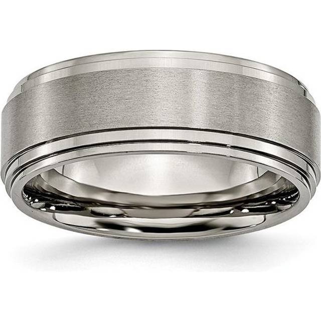 Bridal TB161-8 8 mm Titanium Double Step Ridged Edge Satin & Polished Band, Size 8 - Silver