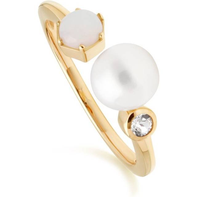 (L) Modern Pearl, Opal & White Topaz Open Ring in Rose Gold Plated Sterling Silver