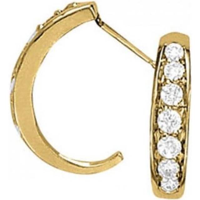 Harry Chad HC12812 1.00 CT Round Brilliant Diamonds Yellow Gold 14K J-hoop Earrings, Color F - VVS1 Clarity