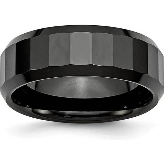 Bridal CER15-7 8 mm Ceramic Black Faceted Beveled Edge Polished Band, Size 7