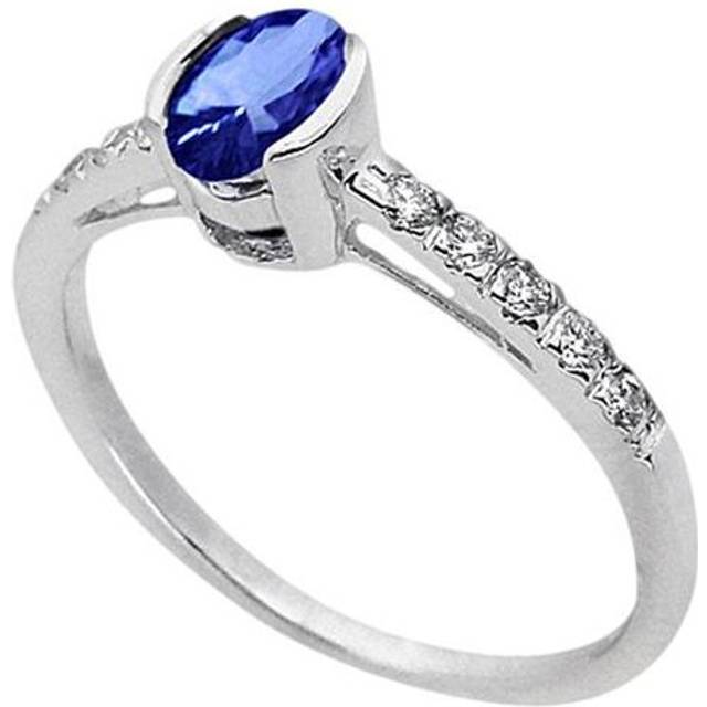 Harry Chad HC11898-6 1.41 CT Bezel Set Oval AAA Tanzanite Diamonds Wedding Ring Half Bezel, Blue & F - VS Clarity