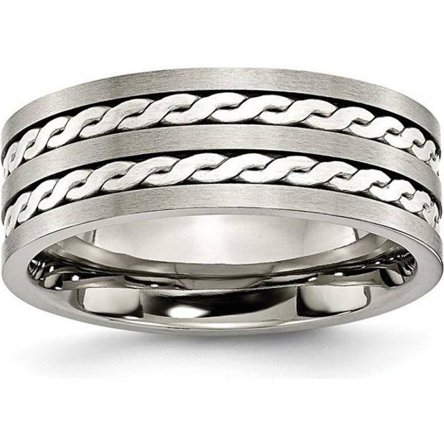 Chisel TB216-8 8 mm Titanium Sterling Silver Braided Inlay Brushed & Antiqued Band, Size 8