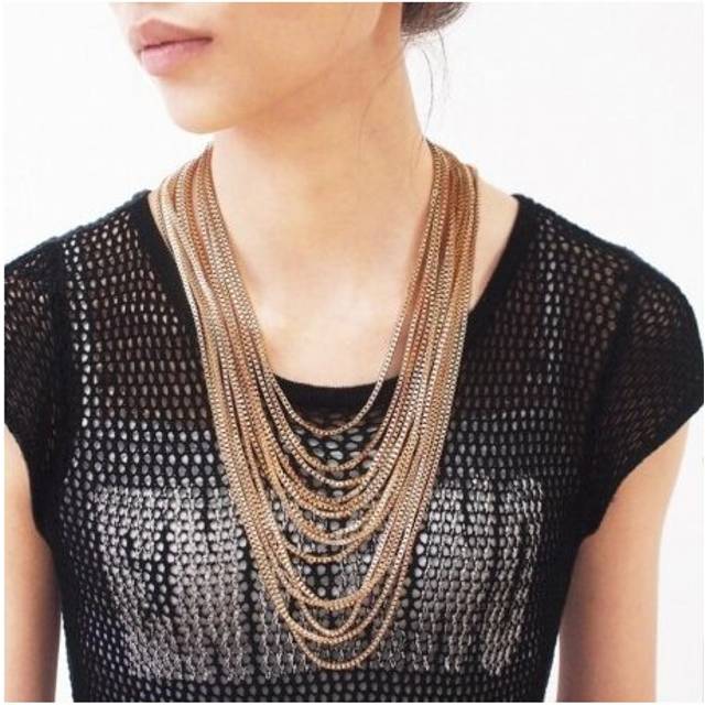 UKMOC Boho Gold Color Chain Pendants Necklace Women Charm Accessories Statement Necklaces Maxi Jewelry Collar Choker