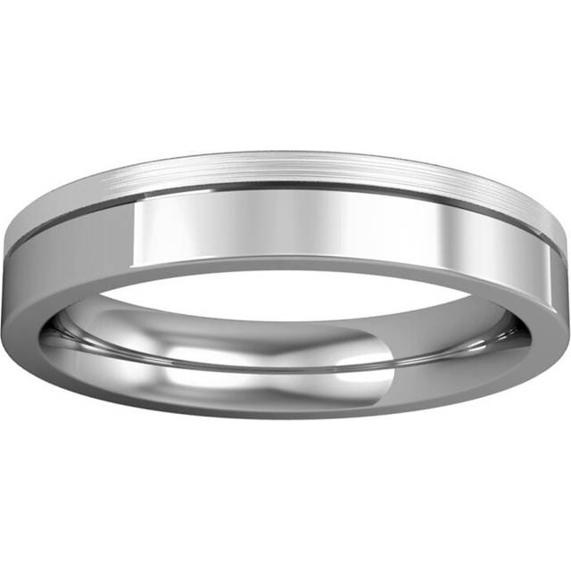 Platinum jewelco london 4mm flat court fine groove part satin wedding band ring