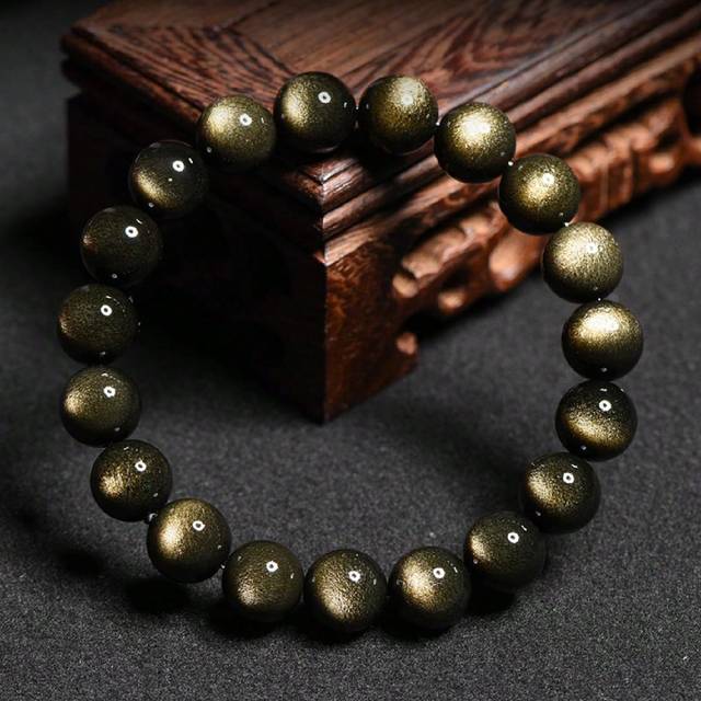 SHEIN 1pc Gold Obsidian Beads Hand String Fashion Yoga Single Loop Bracelet Suitable For Men And Women&#39;s Daily Wear