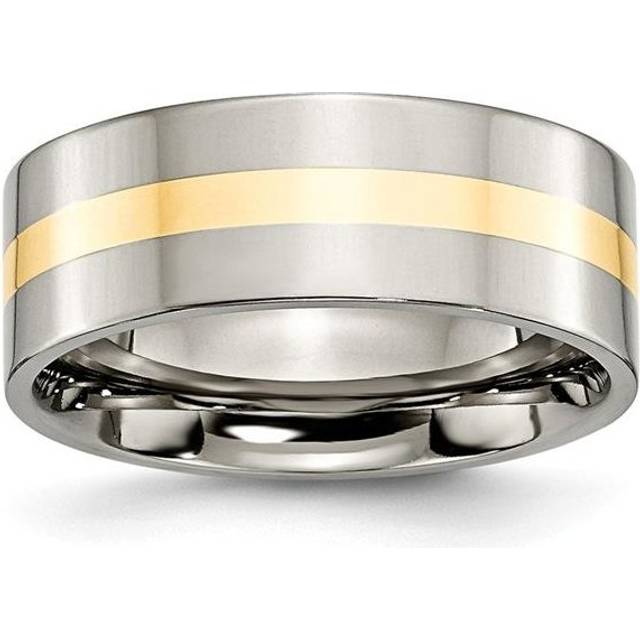 Chisel TB220-10 8 mm Titanium & 14K Yellow Gold Inlay Flat Polished Band - Size 10, 4.49 g