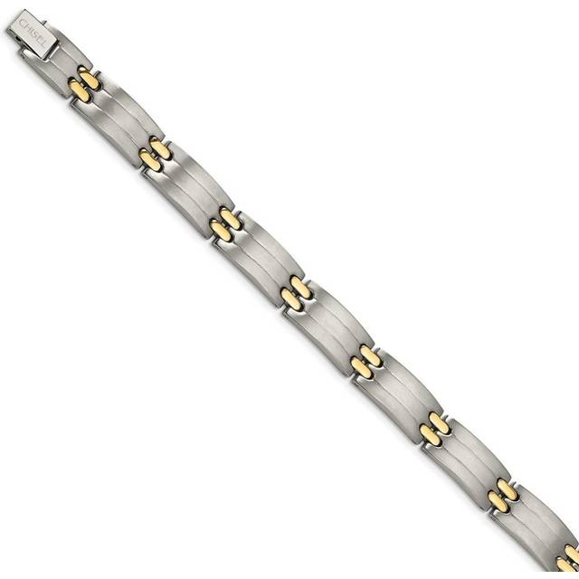 Men's Titanium Yellow IP-Plating 8.5 inch Bracelet - Silver