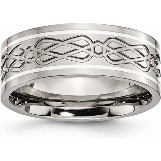 Chisel TB79-10 8 mm Titanium & Sterling Silver Inlay Celtic Knot Flat Polished Band - Size 10