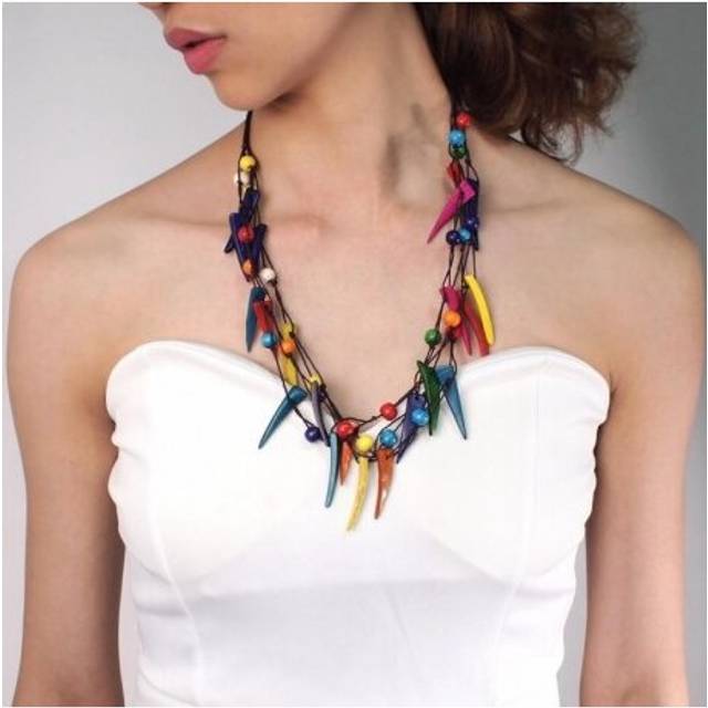 MANILAI Boho Coconut shell Pendant Necklace Handmades Beaded Hanging Wood Bead Statement Long Necklace Ethnic Women Jewelry - Multicoloured