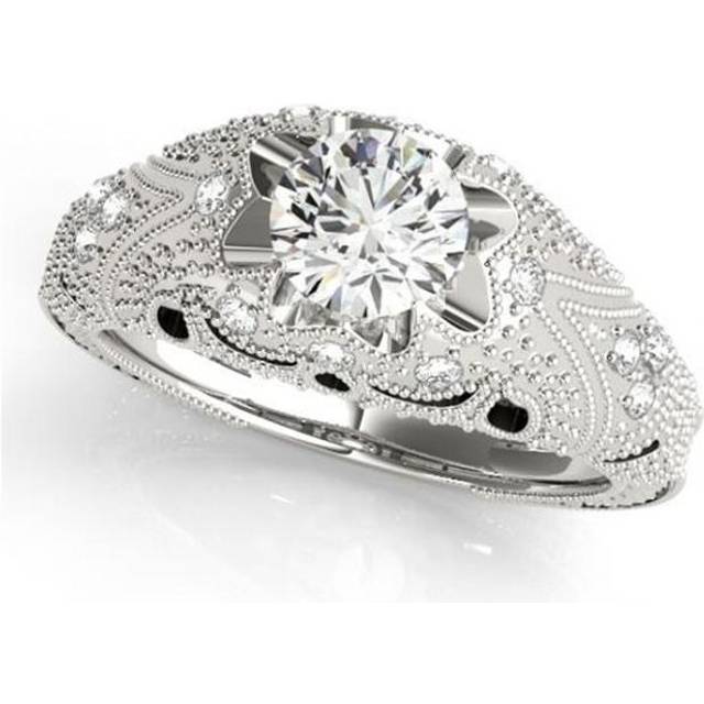 Harry Chad HC10824-6 1 CT Diamonds Wedding Ring Engraved Solid, White Gold 14K - Color F - VVS1 Clarity