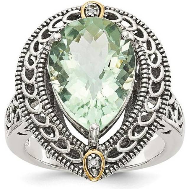 Shey Couture QTC884-6 Sterling Silver with 14K Gold Diamond & Green Quartz Ring, Antiqued - Size 6