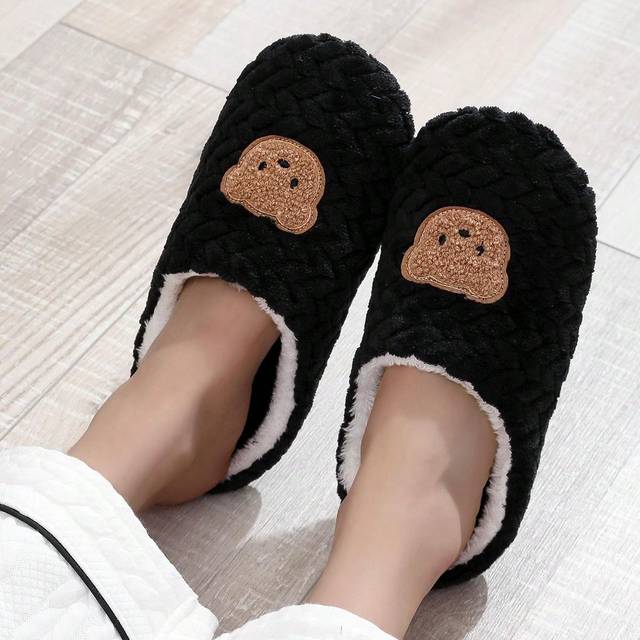 SHEIN 1 Pair Women&#39;s Soft Bottom Comfortable Cute Bear Slippers, Lightweight Indoor Plush Slippers, Elegant College Style, Suitable For Autumn And Winter