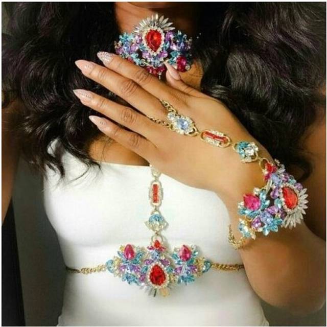 Miwens 2019 New Fashion Colorful Flower Crystal Sexy Body Chain Charm Necklace Boho Luxury Bijoux Vacation Party Statement A527 - Multicoloured