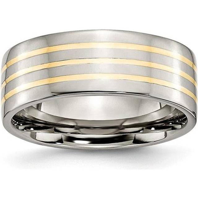 Chisel TB227-6.5 8 mm Titanium & 14K Yellow Gold Inlay Flat Polished Band - Size 6.5, 4.70 g