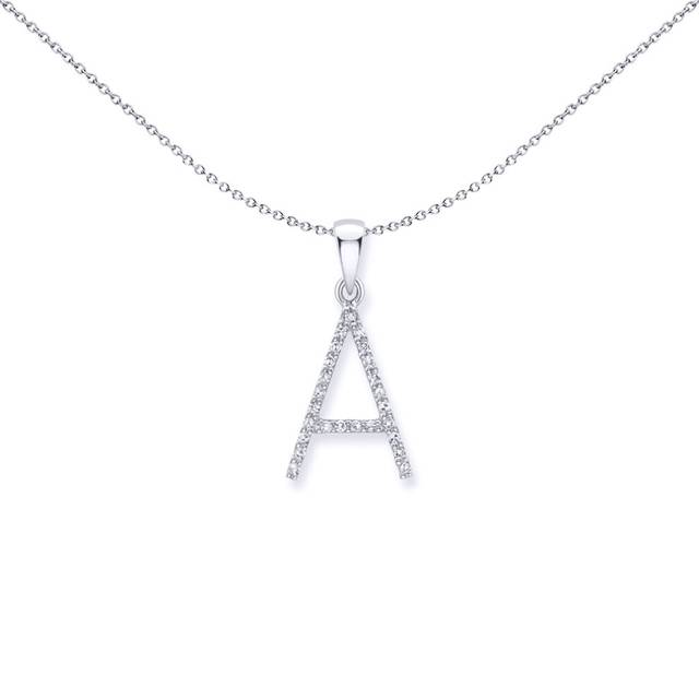 Jewelco London 9ct White Gold Diamond Initial Charm Pendant Letter A 9mm x 16mm - INNR029-A