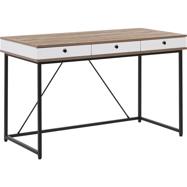 3 Drawer Home Office Desk 120 x 60 cm Light Wood and Black HINTON