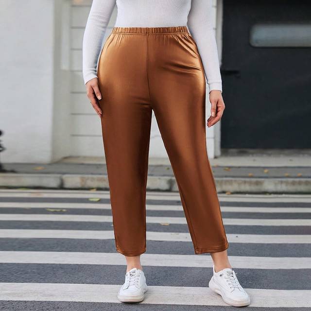 Luneh Women&#39;S Plus Size Metallic Fabric Elastic Waist Pants
