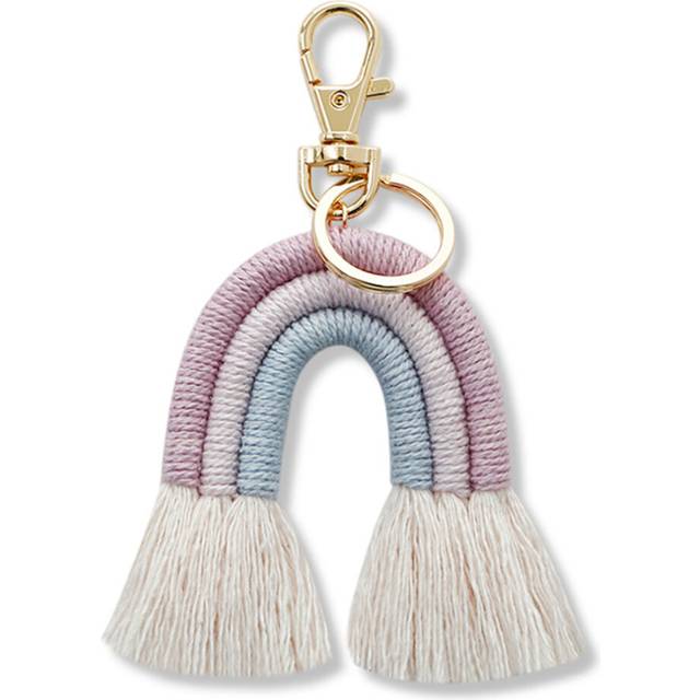 Weaving Rainbow Keychains for Women Boho Handmade Key Holder Keyring Macrame Bag Charm Car Hanging Jewelry Gifts, A