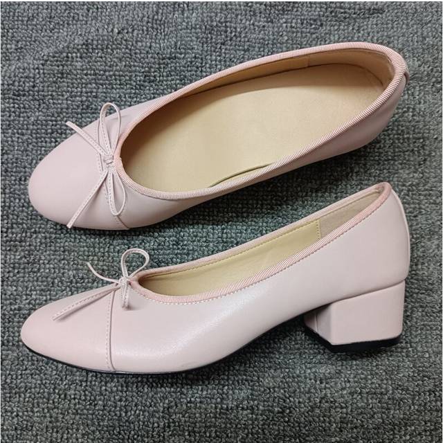 (a-light pink 38) Bow Ballet High Heels Shoes Woman Basic Pumps 2023 Fashion Two Tone Stitching Round Bow Work Shoe Fashion Party Women Shoes Pump