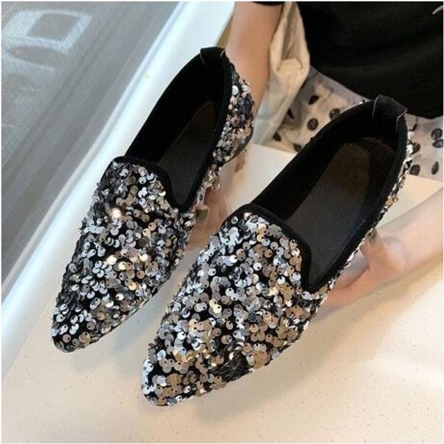 (Silver) Fashion Women Ballet Shoes Leisure Spring Autumn Ballerina Bling Flash Sequins Flats Shoes Princess Shiny Pointed Wedding Shoes