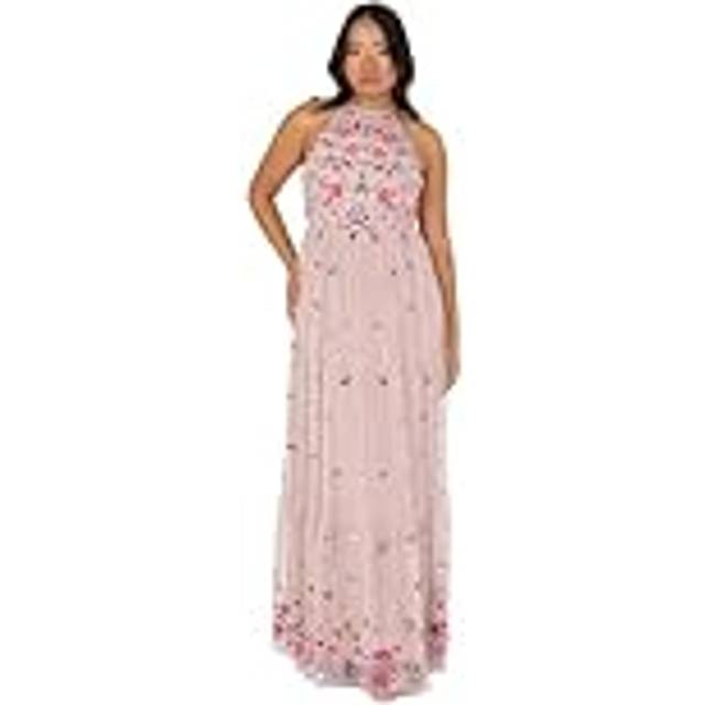 Maya Deluxe Embroidered Halterneck Maxi Dress, Frosted Pink