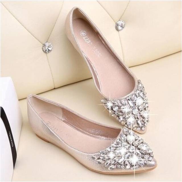 (Pink) Fashion women Ballet shoes leisure spring pointy ballerina bling Rhinestone flats shoes  princess shiny Crystal wedding shoes