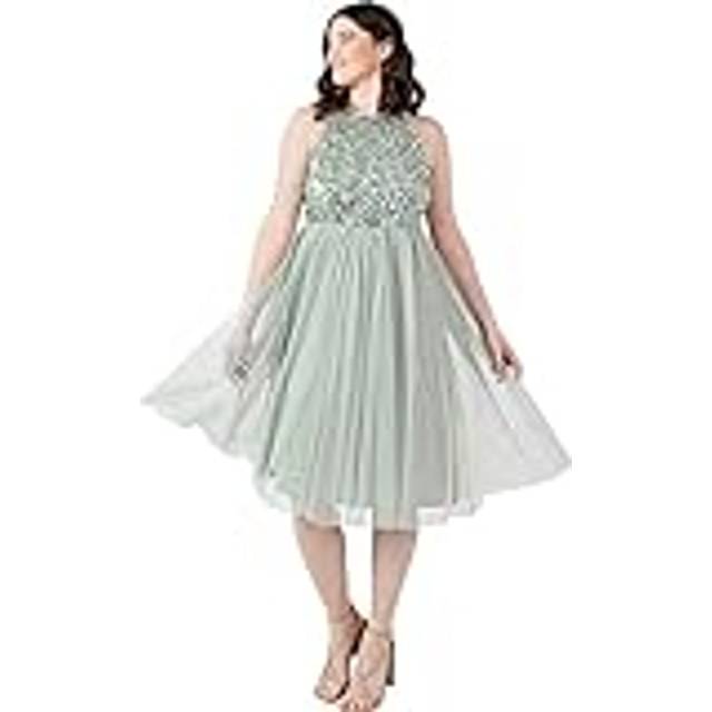 Embellished Halter Neck Midi Dress - Mint - 16