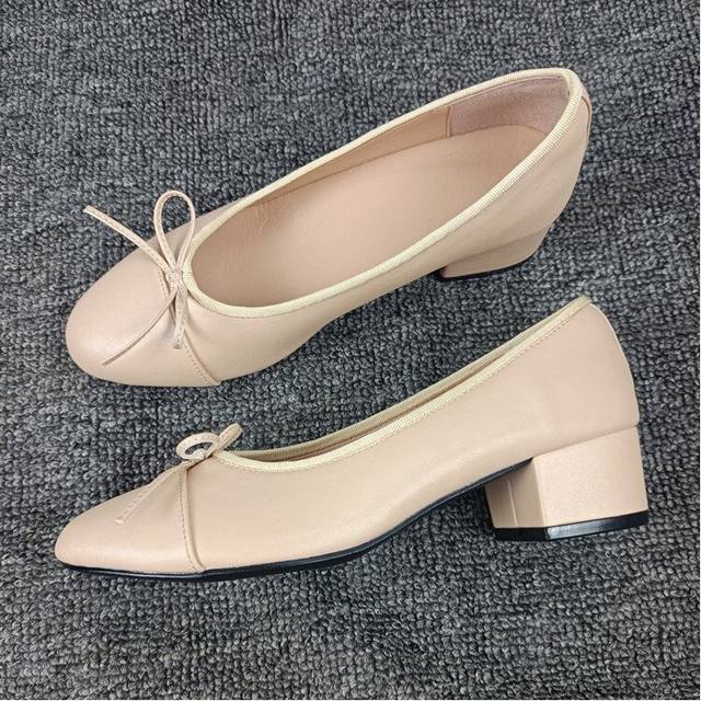 (a-Apricot 7787 41) Bow Ballet High Heels Shoes Woman Basic Pumps 2023 Fashion Two Tone Stitching Round Bow Work Shoe Fashion Party Women Shoes Pump