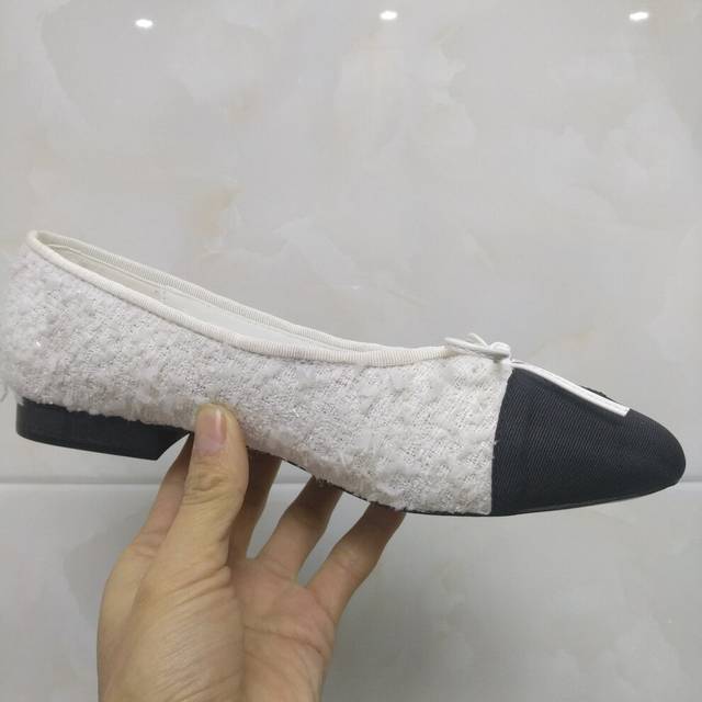 (a-White  black 7765 36) Shoes Woman Basic Pumps 2023 Two Color Splicing Classic Bow Ballet Work Shoe Large Size Tweed Low Heels Fashion Women Shoes P