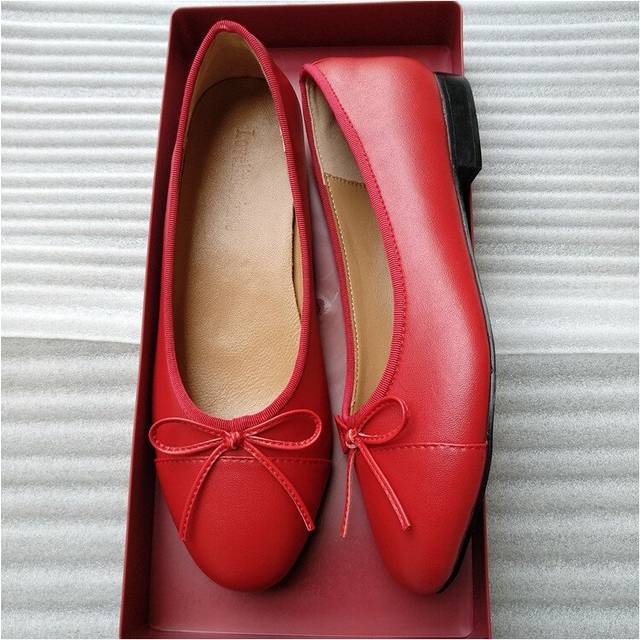 (a-Red 37) Ballet Flats Classic Shoes Women Basic 2023 Leather Tweed Cloth Two Color Splice Bow Round Ballet Shoe Fashion Flats Women Shoes
