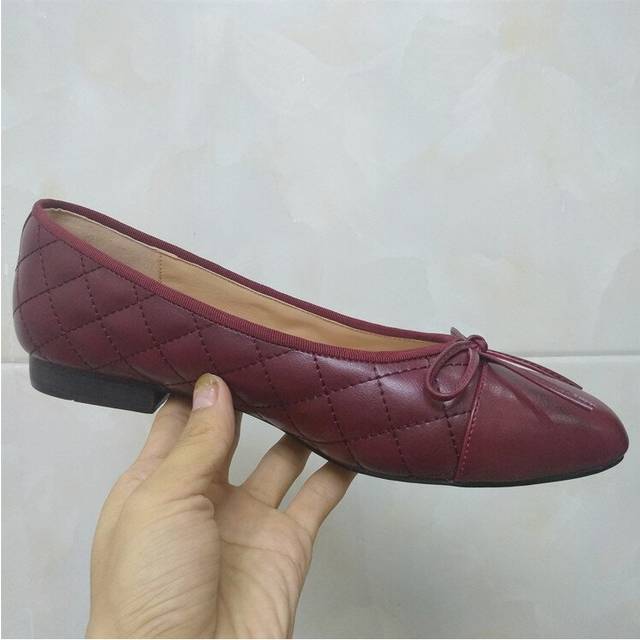 (a-Wine red 36) Shoes Woman Basic Pumps 2023 Two Color Splicing Classic Bow Ballet Work Shoe Large Size Tweed Low Heels Fashion Women Shoes Pump