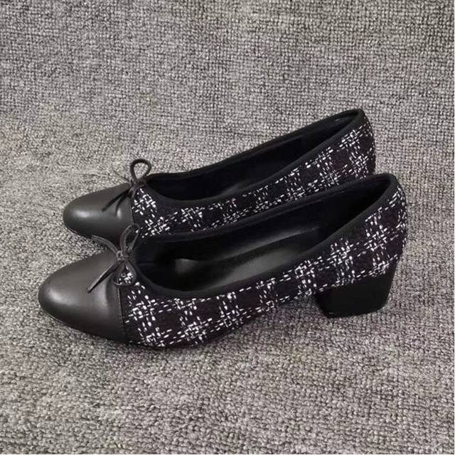 (a-black 44 34) Bow Ballet High Heels Shoes Woman Basic Pumps 2023 Fashion Two Tone Stitching Round Bow Work Shoe Fashion Party Women Shoes Pump